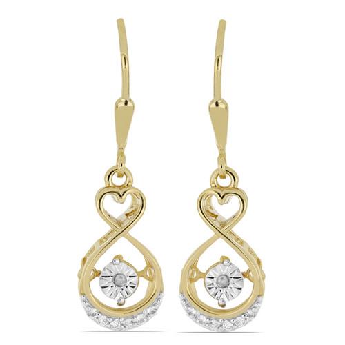 REAL WHITE DIAMOND DOUBLE CUT GEMSTONE GOLD PLATED EARRINGS IN STERLING SILVER 